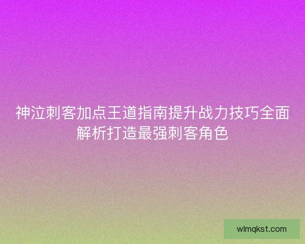 神泣刺客加点王道指南提升战力技巧全面解析打造最强刺客角色