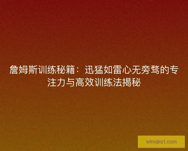 詹姆斯训练秘籍：迅猛如雷心无旁骛的专注力与高效训练法揭秘