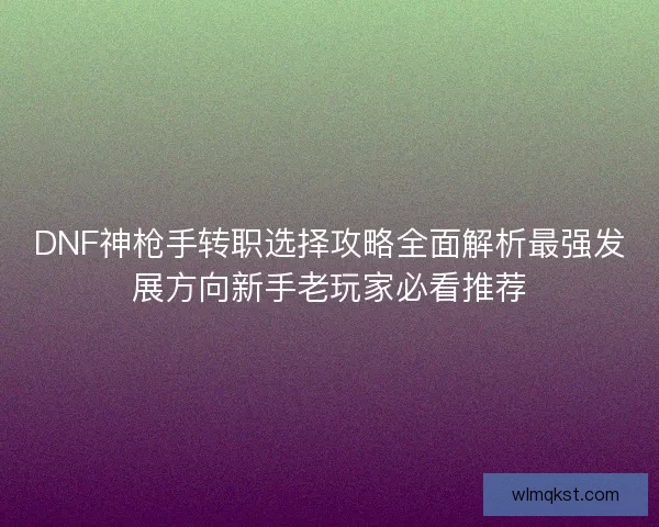 DNF神枪手转职选择攻略全面解析最强发展方向新手老玩家必看推荐