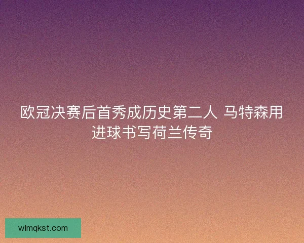 欧冠决赛后首秀成历史第二人 马特森用进球书写荷兰传奇